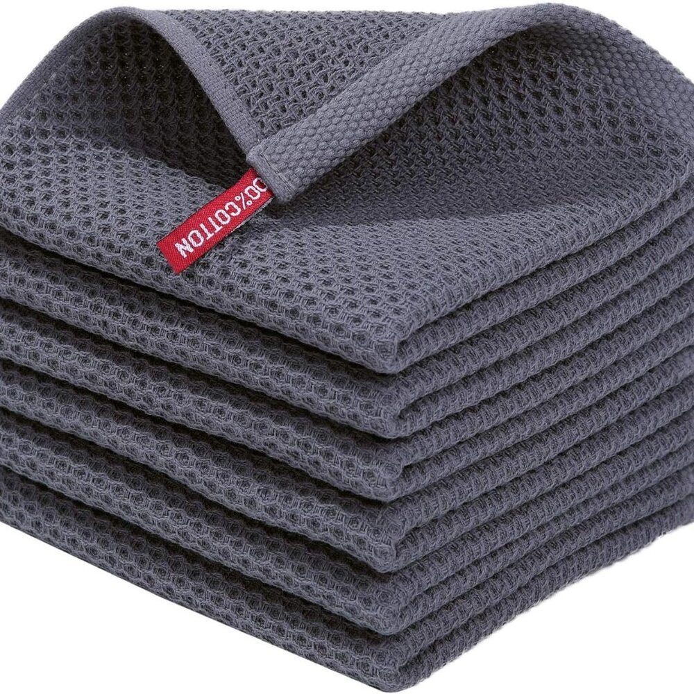 100% Cotton Waffle Weave Kitchen Dish Cloths, Ultra Soft Absorbent Quick Drying